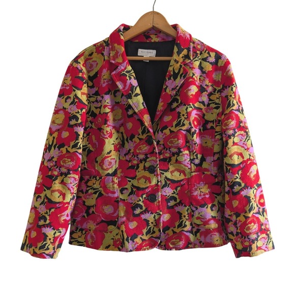 Isaac Mizrahi for Target Jackets & Blazers - Isaac Mizrahi for Target Floral Cotton Blazer Jacket Red Pink Yellow XL F8170